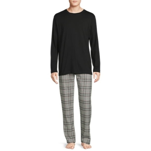 NWT Hanes Mens ComfortSoft Long Sleeve Crewneck Flannel Pant Pajama Set size L - Picture 1 of 7